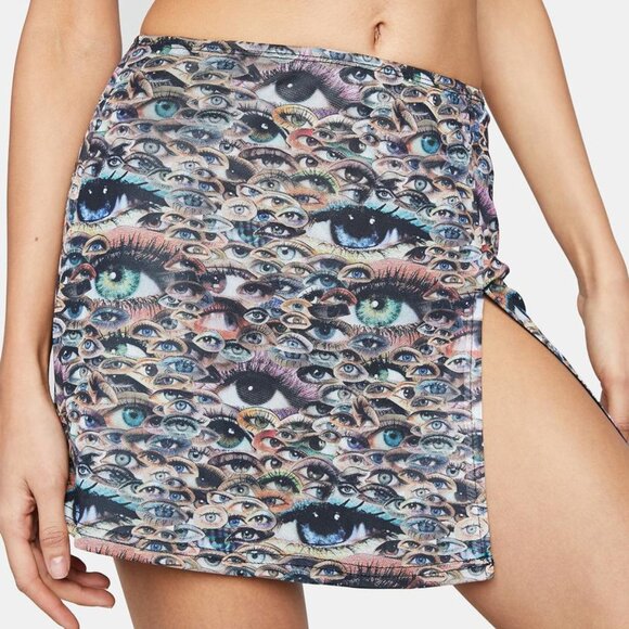 Eyes On Me Mini Skirt Dolls Kill High Slit Rave Festival High Rise Revolve - Picture 1 of 4